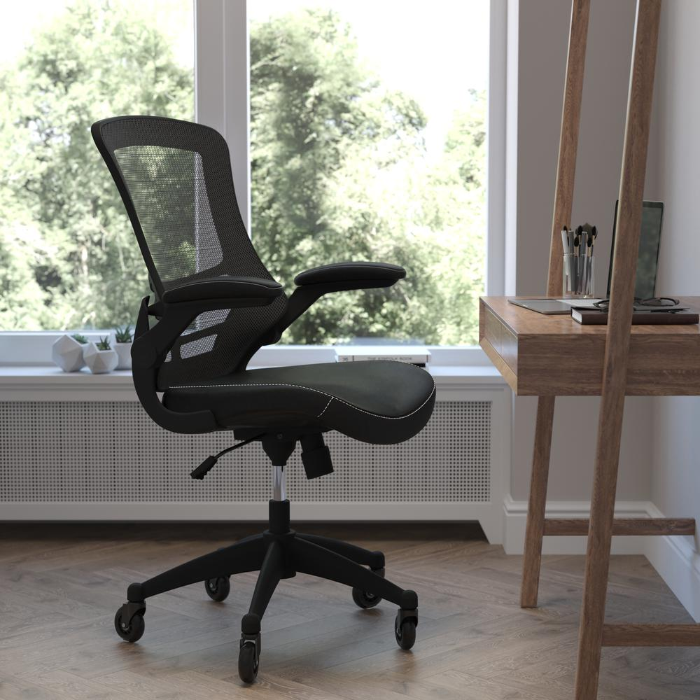 Kelista Mid-Back Ergonomic Desk Chair with Transparent Roller Wheels - Black