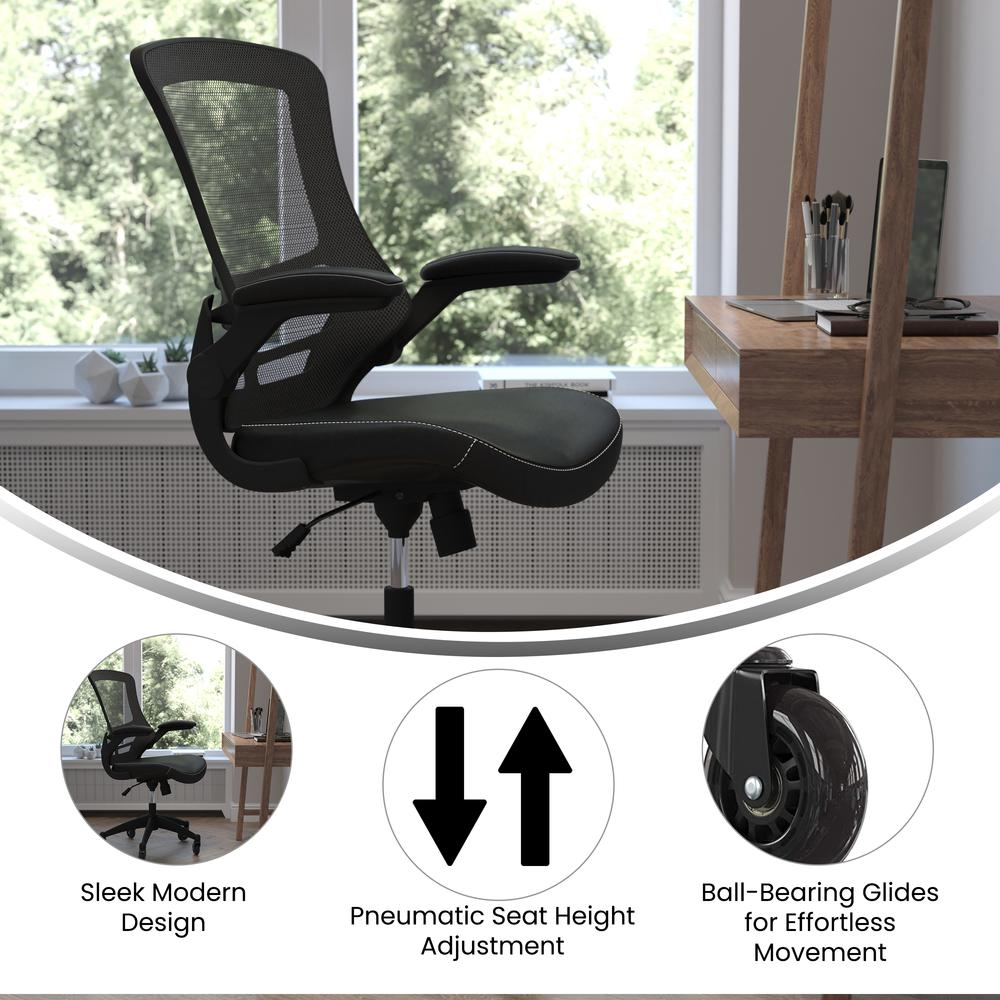 Kelista Mid-Back Ergonomic Desk Chair with Transparent Roller Wheels - Black