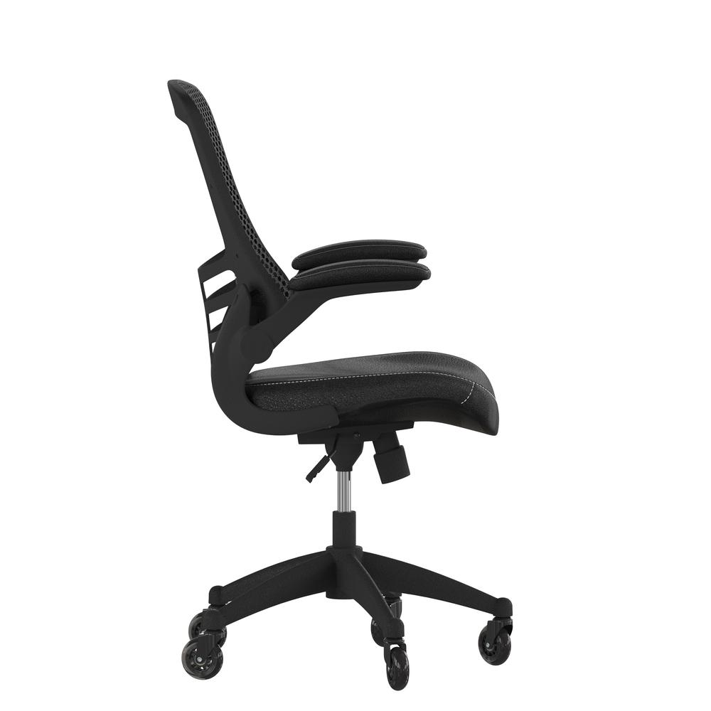 Kelista Mid-Back Ergonomic Desk Chair with Transparent Roller Wheels - Black